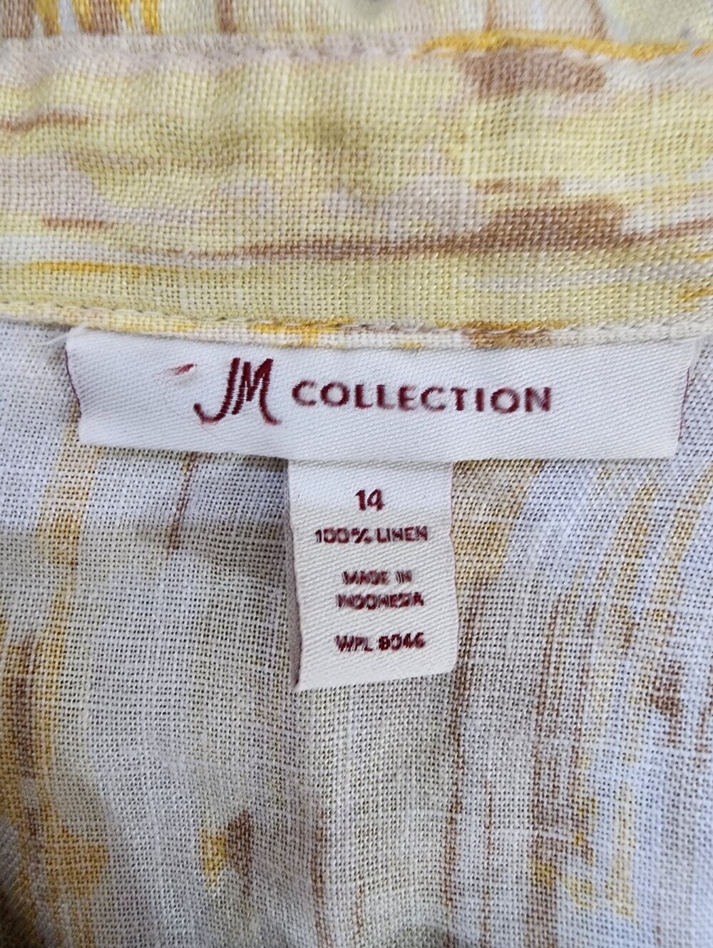 Linen Blend Butter Yellow & Cream Button-Front Blouse | Roll Tab - Picture 5 of 5